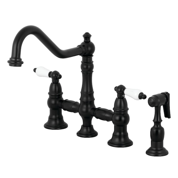 KS3270PLBS Restoration 8" Bridge Kitchen Faucet W/ Sprayer, Matte Black